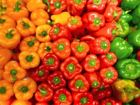 orange bell peppers on white ceramic plate